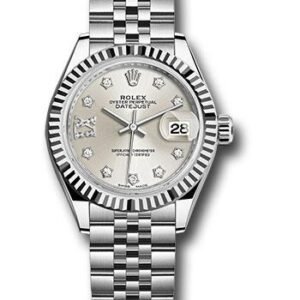 Rolex Steel and White Gold Rolesor Lady-Datejust 28 Watch - Fluted Bezel - Silver Diamond Star Dial - Jubilee Bracelet - 279174 s9dix8dj