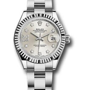 Rolex Steel and White Gold Rolesor Lady-Datejust 28 Watch - Fluted Bezel - Silver Diamond Star Dial - Oyster Bracelet - 279174 s9dix8do