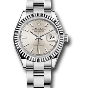 Rolex Steel and White Gold Rolesor Lady-Datejust 28 Watch - Fluted Bezel - Silver Index Dial - Oyster Bracelet - 279174 sio