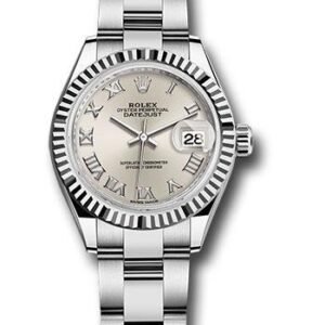 Rolex Steel and White Gold Rolesor Lady-Datejust 28 Watch - Fluted Bezel - Silver Roman Dial - Oyster Bracelet - 279174 sro