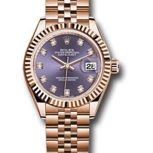 Rolex Everose Gold Lady-Datejust 28 Watch - Fluted Bezel - Aubergine Diamond Dial - Jubilee Bracelet - 279175 adj