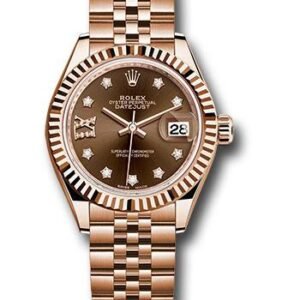 Rolex Everose Gold Lady-Datejust 28 Watch - Fluted Bezel - Chocolate Diamond Star Dial - Jubilee Bracelet - 279175 cho9dix8dj