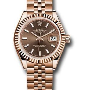 Rolex Everose Gold Lady-Datejust 28 Watch - Fluted Bezel - Chocolate Index Dial - Jubilee Bracelet - 279175 choij