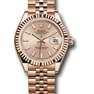 Rolex Everose Gold Lady-Datejust 28 Watch - Fluted Bezel - Pink Sundust Index Dial - Jubilee Bracelet - 279175 pij