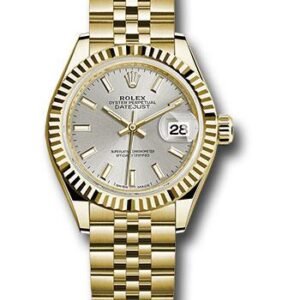 Rolex Yellow Gold Lady-Datejust 28 Watch - Fluted Bezel - Silver Index Dial - Jubilee Bracelet - 279178 sij
