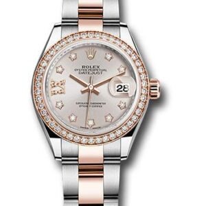 Rolex Steel and Everose Gold Rolesor Lady-Datejust 28 Watch - Diamond Bezel - Sundust Diamond Star Dial - Oyster Bracelet - 279381RBR su9dix8do