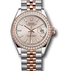 Rolex Steel and Everose Gold Rolesor Lady-Datejust 28 Watch - Diamond Bezel - Sundust Index Dial - Jubilee Bracelet - 279381RBR suij