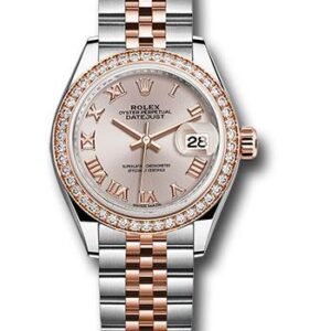 Rolex Steel and Everose Gold Rolesor Lady-Datejust 28 Watch - Diamond Bezel - Sundust Roman Dial - Jubilee Bracelet - 279381RBR surj