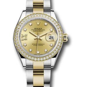 Rolex Steel and Yellow Gold Rolesor Lady-Datejust 28 Watch - Diamond Bezel - Champagne Diamond Star Dial - Oyster Bracelet - 279383RBR ch9dix8do
