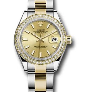 Rolex Steel and Yellow Gold Rolesor Lady-Datejust 28 Watch - Diamond Bezel - Champagne Index Dial - Oyster Bracelet - 279383RBR chio