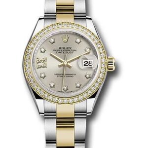 Rolex Steel and Yellow Gold Rolesor Lady-Datejust 28 Watch - Diamond Bezel - Silver Diamond Star Dial - Oyster Bracelet - 279383RBR s9dix8do