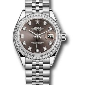 Rolex Steel and White Gold Rolesor Lady-Datejust 28 Watch - 44 Diamond Bezel - Dark Grey Diamond Dial - Jubilee Bracelet - 279384RBR dgdj