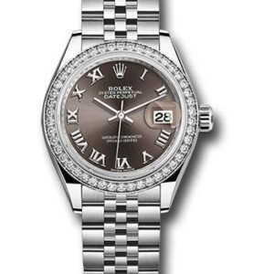 Rolex Steel and White Gold Rolesor Lady-Datejust 28 Watch - 44 Diamond Bezel - Dark Grey Roman Dial - Jubilee Bracelet - 279384RBR dgrj