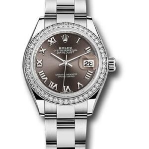Rolex Steel and White Gold Rolesor Lady-Datejust 28 Watch - 44 Diamond Bezel - Dark Grey Roman Dial - Oyster Bracelet - 279384RBR dgro