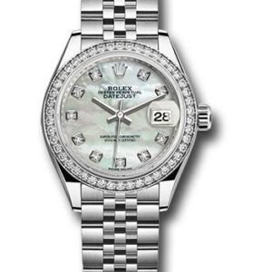Rolex Steel and White Gold Rolesor Lady-Datejust 28 Watch - 44 Diamond Bezel - White Mother-Of-Pearl Diamond Dial - Jubilee Bracelet - 279384RBR mdj