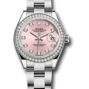 Rolex Steel and White Gold Rolesor Lady-Datejust 28 Watch - 44 Diamond Bezel - Pink Diamond Dial - Oyster Bracelet - 279384RBR pdo