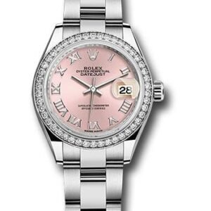 Rolex Steel and White Gold Rolesor Lady-Datejust 28 Watch - 44 Diamond Bezel - Pink Roman Dial - Oyster Bracelet - 279384RBR pro