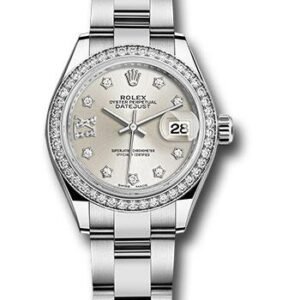 Rolex Steel and White Gold Rolesor Lady-Datejust 28 Watch - 44 Diamond Bezel - Silver Diamond Star Dial - Oyster Bracelet - 279384RBR s9dix8do
