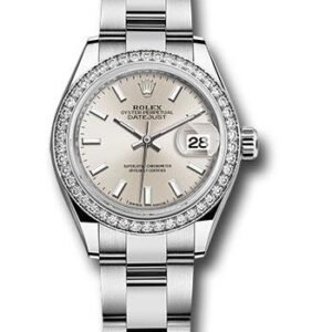 Rolex Steel and White Gold Rolesor Lady-Datejust 28 Watch - 44 Diamond Bezel - Silver Index Dial - Oyster Bracelet - 279384RBR sio