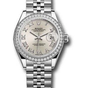 Rolex Steel and White Gold Rolesor Lady-Datejust 28 Watch - 44 Diamond Bezel - Silver Roman Dial - Jubilee Bracelet - 279384RBR srj