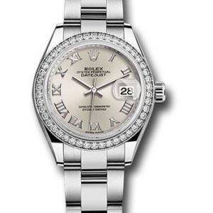 Rolex Steel and White Gold Rolesor Lady-Datejust 28 Watch - 44 Diamond Bezel - Silver Roman Dial - Oyster Bracelet - 279384RBR sro