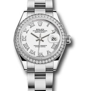 Rolex Steel and White Gold Rolesor Lady-Datejust 28 Watch - 44 Diamond Bezel - White Roman Dial - Oyster Bracelet - 279384RBR wro