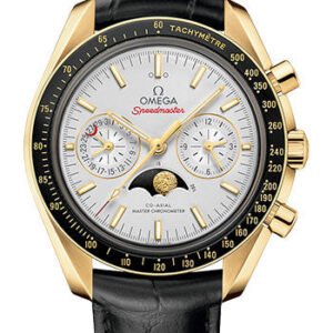 Omega Speedmaster Moonphase Master Chronometer Chronograph Watch - 44.25 mm Yellow Gold Case - Silvery Diamond Dial - Black Leather Strap - 304.63.44.52.02.001