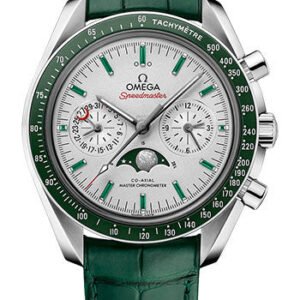 Omega Speedmaster Moonwatch Omega Co-Axial Master Chronometer Moonphase Chronograph - 44.25 mm Platinum Case - Platinum-Gold Dial - Green Leather Strap - 304.93.44.52.99.003