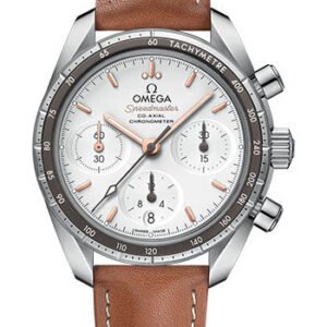 Omega Speedmaster 38 Co-Axial Chronograph Watch - 38 mm Steel Case - Silvery Dial - Novo Nappa Leather Strap - 324.32.38.50.02.001