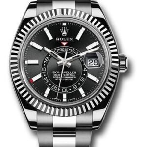 Rolex White Rolesor Sky-Dweller Watch - Black Index Dial - Oyster Bracelet - 326934 bk