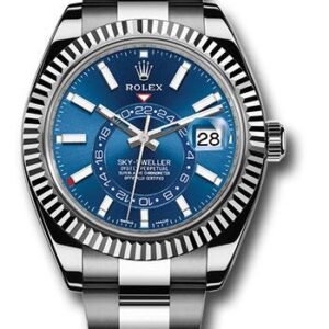 Rolex White Rolesor Sky-Dweller Watch - Blue Index Dial - Oyster Bracelet - 326934 bl