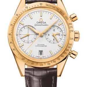 Omega Speedmaster '57 Omega Co-Axial Chronograph Watch - 41.5 mm Yellow Gold Case - Brushed Bezel - Silver Dial - Brown Leather Strap - 331.53.42.51.02.001