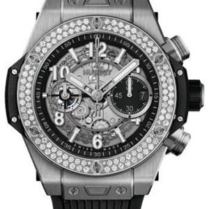 Hublot Big Bang Unico Titanium Diamonds Watch - 44 mm - Black Skeleton Dial - Black Rubber Strap-421.NX.1170.RX.1104