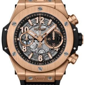 Hublot Big Bang Unico King Gold Watch - 44 mm - Black Skeleton Dial - Black Rubber Strap-421.OX.1180.RX