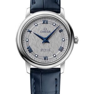 Omega De Ville Prestige Quartz Watch - 27.4 mm Steel Case - Grey Dial - Blue Leather Strap - 424.13.27.60.56.001