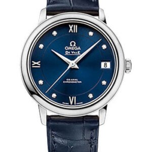 Omega De Ville Prestige Co-Axial Watch - 32.7 mm Steel Case - Blue Diamond Dial - Blue Leather Strap - 424.13.33.20.53.001