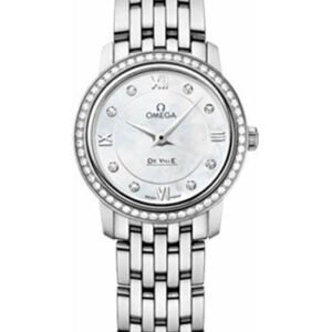 Omega De Ville Prestige Quartz Watch - 24.4 mm Steel Case - Diamond Bezel - Mother-Of-Pearl Diamond Dial - 424.15.24.60.55.001