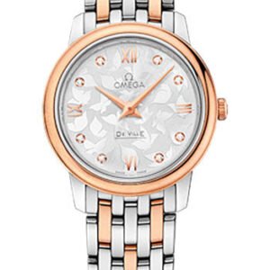 Omega De Ville Prestige Quartz Watch - 27.4 mm Steel And Red Gold Case - Silver Diamond Dial - 424.20.27.60.52.002