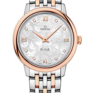 Omega De Ville Prestige Quartz Watch - 32.7 mm Steel Case - 8K Red Gold Bezel - Silver Diamond Dial - Red Gold-Steel Bracelet - 424.20.33.60.52.001