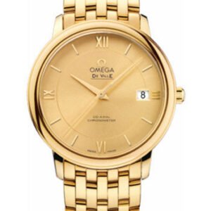 Omega De Ville Prestige Co-Axial Watch - 36.8 mm Yellow Gold Case - Champagne Dial - 424.50.37.20.08.001
