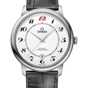 Omega De Ville Prestige Co-Axial De Ville 50th anniversary Watch - 39.5 mm White Gold Case - White Enamel Dial - Grey Leather Strap - 424.53.40.20.04.002