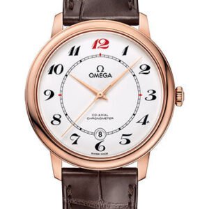 Omega De Ville Prestige Co-Axial De Ville 50th anniversary Watch - 39.5 mm Red Gold Case - White Enamel Dial - Brown Leather Strap - 424.53.40.20.04.004