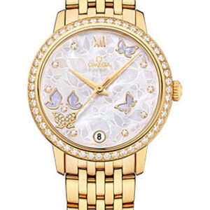Omega De Ville Prestige Co-Axial Watch - 36.8 mm Yellow Gold Case - Diamond Bezel - Mother-Of-Pearl Diamond Dial - 424.55.33.20.55.005