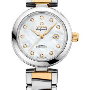 Omega De Ville Ladymatic Omega Co-Axial Watch - 34 mm Steel Case - White Diamond Dial - Steel And Yellow Gold Bracelet - 425.20.34.20.55.003
