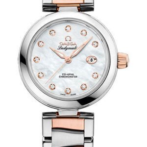 Omega De Ville Ladymatic Omega Co-Axial Watch - 34 mm Steel Case - White Diamond Dial - Steel And Sedna Gold Bracelet - 425.20.34.20.55.004