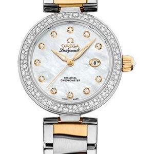 Omega De Ville Ladymatic Omega Co-Axial Watch - 34 mm Steel - Yellow Gold Case - Diamond Bezel - White Diamond Dial - Yellow Gold And Steel Bracelet - 425.25.34.20.55.003