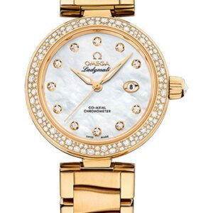 Omega De Ville Ladymatic Omega Co-Axial Watch - 34 mm Yellow Gold Case - White Diamond Dial - 425.65.34.20.55.009