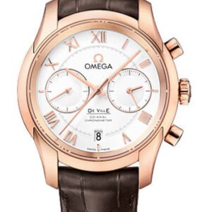 Omega De Ville Co-Axial Chronograph Watch - 42 mm Red Gold Case - Silver Dial - Brown Leather Strap - 431.53.42.51.02.001