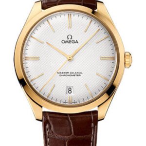 Omega De Ville Tresor Omega Master Co-Axial Watch - 40 mm Yellow Gold Case - Silvery Dial - Brown Leather Strap - 432.53.40.21.02.001