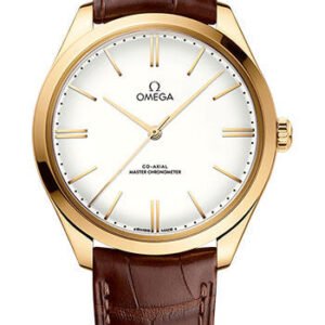 Omega De Ville Tresor Omega Co-Axial Master Chronometer - 40 mm Yellow Gold Case - Ivory Enamel Dial - Brown Leather Strap - 435.53.40.21.09.001